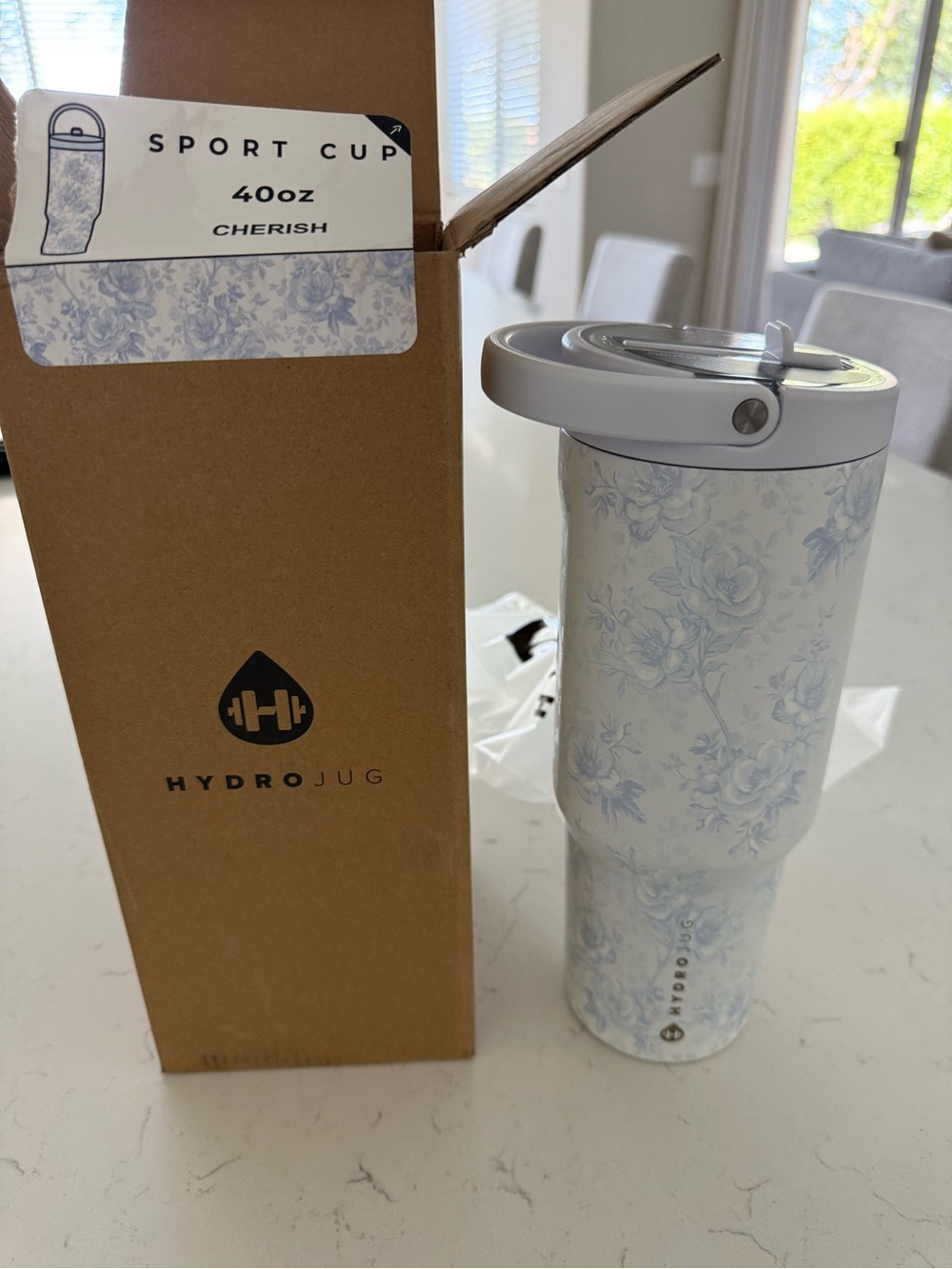 HydroJug Light Blue Floral 40oz Insulated Sport Cup
